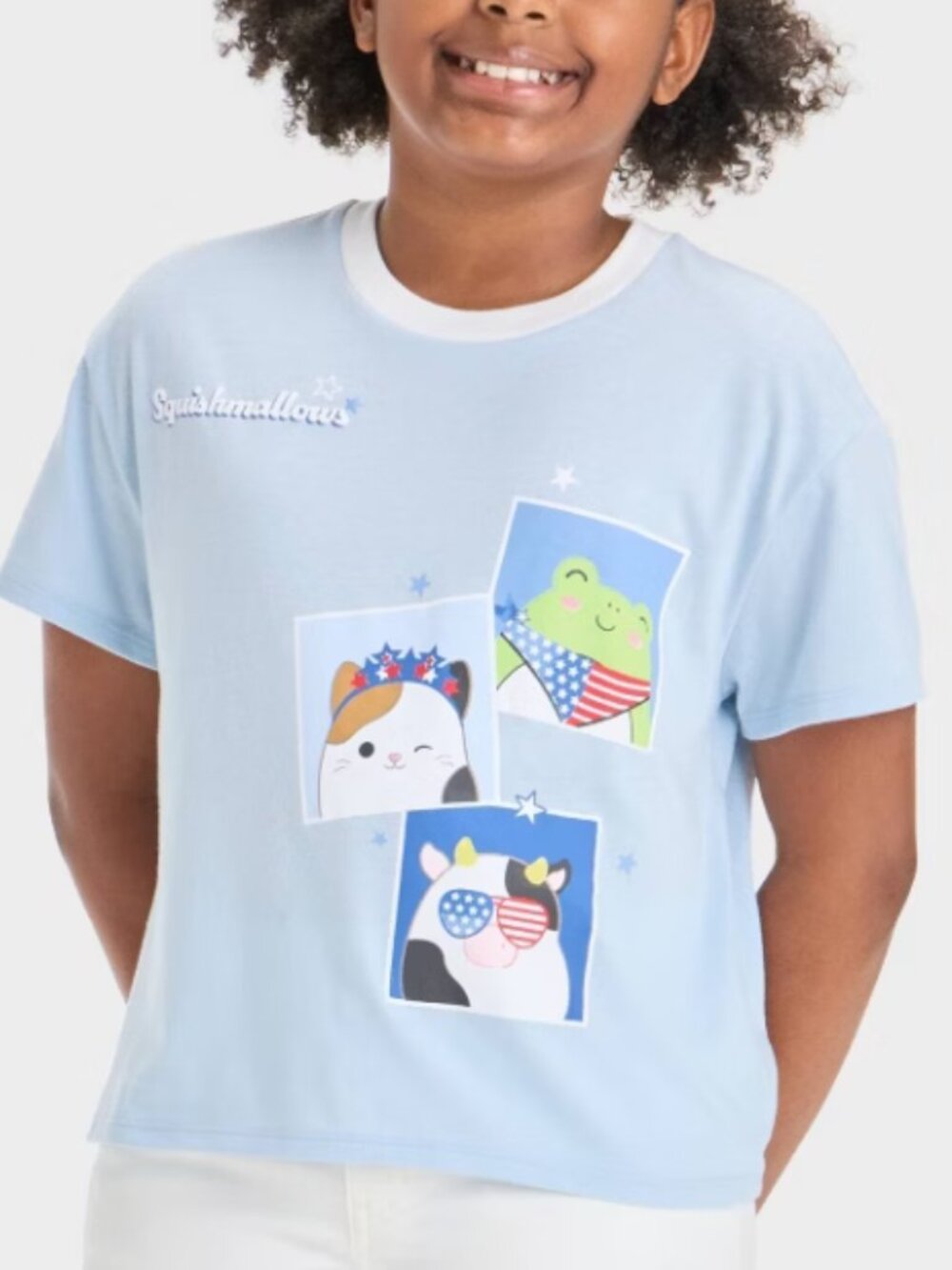 Girls' Squishmallows Fourth of July Boxy Short Sleeve Graphic T-Shirt